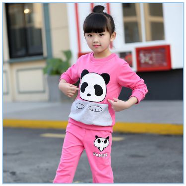 17韩版儿童两件套 女童熊猫刺绣童套装春季