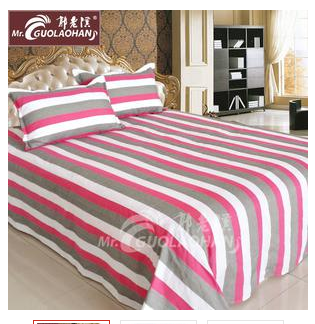 郭老汉家纺纯棉老粗布床上用品三件套（特殊尺寸均可订制）浅蓝色条纹